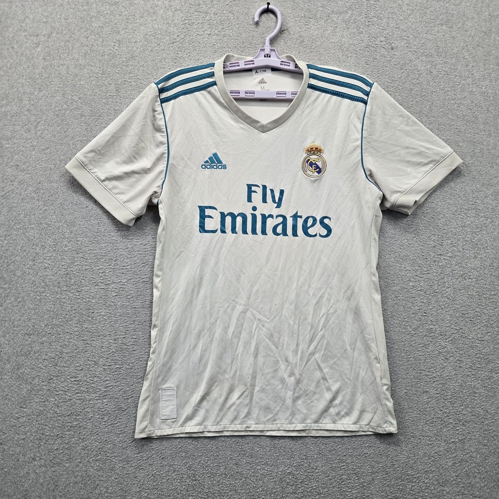 Real Madrid Men Jersey M White 2017 Home Adidas Logo Climacool Soccer